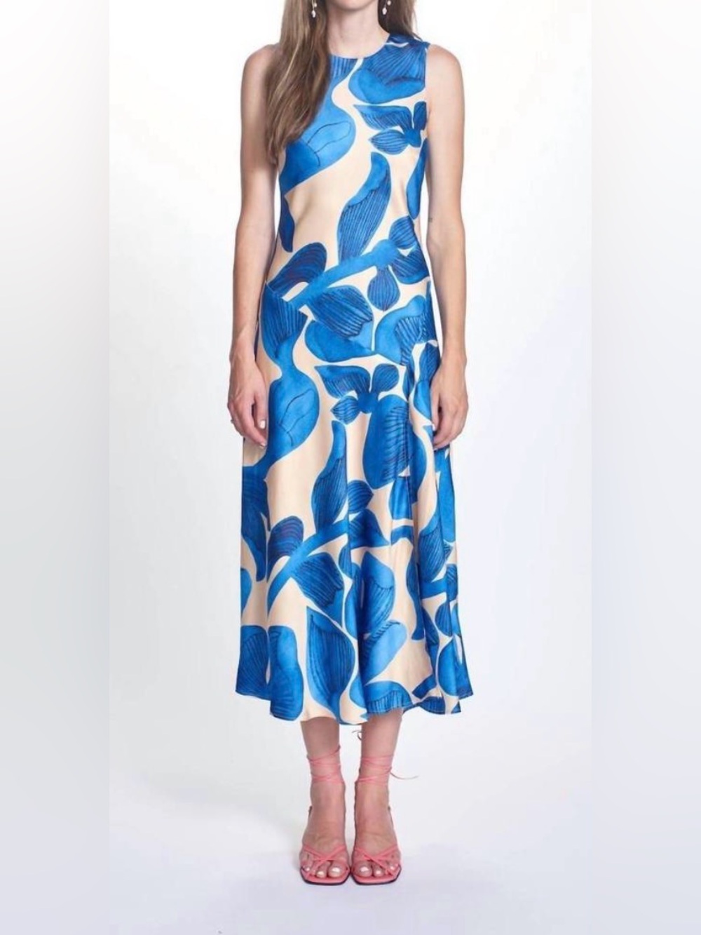 Corey Lynn Calter Blue Leaf-Print Pilar Dress
